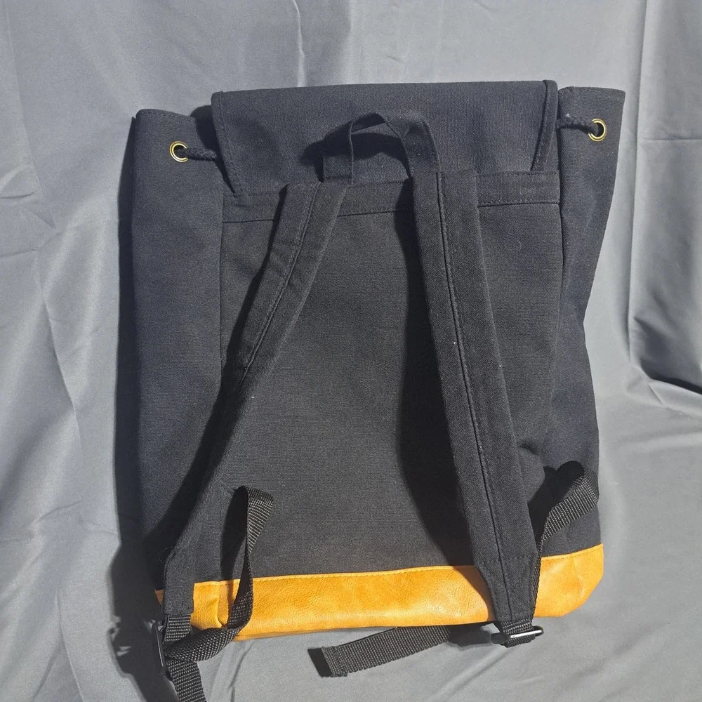 DSW‎ Black Canvas Backpack Faux Leather Trim Buckle Detail Pockets VGUC